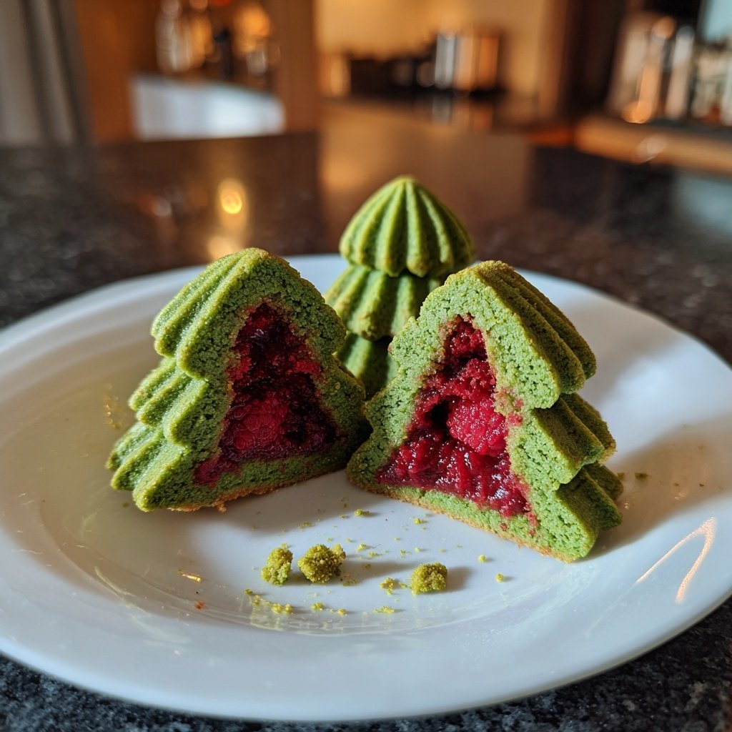 Pistazien-Tannenbäumchen mit Himbeerfüllung