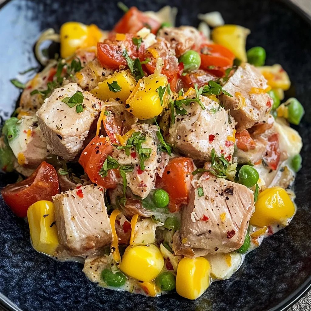 Thunfischsalat mit Paprika, Mais und Ei