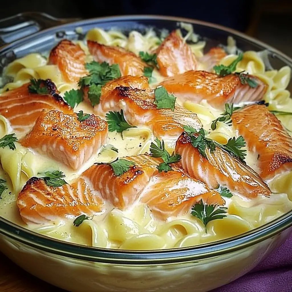 Nudelauflauf mit Lachs und Sahne