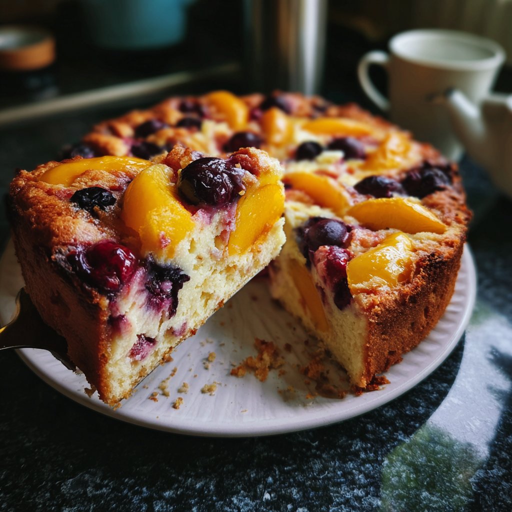 Blechkuchen mit Schmand und Früchten