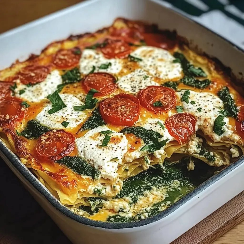 Spinatlasagne mit Feta und Tomaten